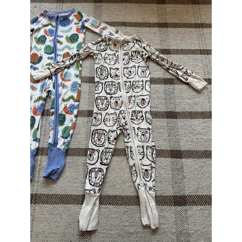 Little Sleepies Zippers Zippy Pajama Set 2 12-18 Month Neutral Animals Bamboo - Picture 2 of 8